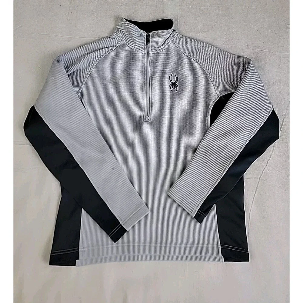 Spyder Core Sweater Pullover Mens Medium Grey Black 1/4 Zip Athletic Mock Neck